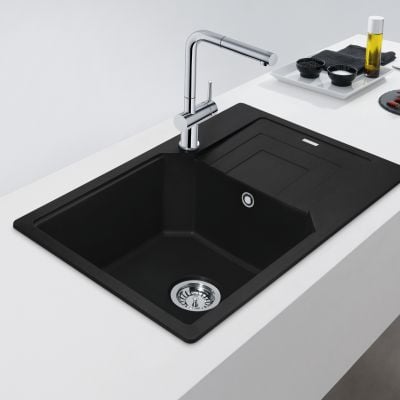 Franke Urban UBG 611-78 XL kjøkkenvask i granitt matt svart med avrenning sett ovenfra