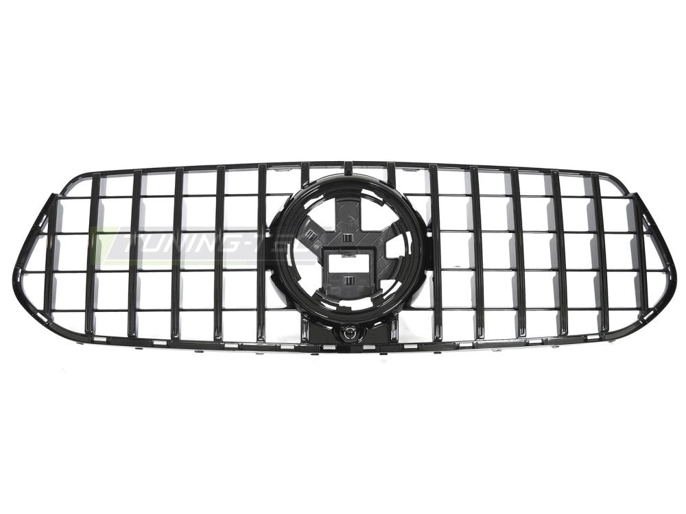 Detaljbilde av Grill Mercedes GLE W167/C167 19-23 blank sort med GT-mønster og emblemfeste.