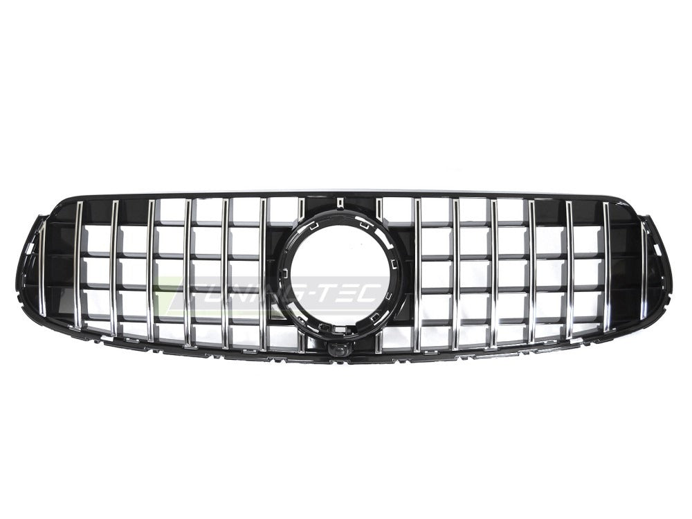Detaljbilde av Grill Mercedes GLC W253/C253 19-22 sort/krom med sport-mønster og emblemfeste.