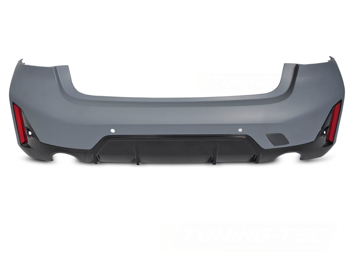 Bakfanger Sport Look PDC (Dual Exhaust) til BMW G20 LCI 22-26 sett rett forfra på hvit bakgrunn.