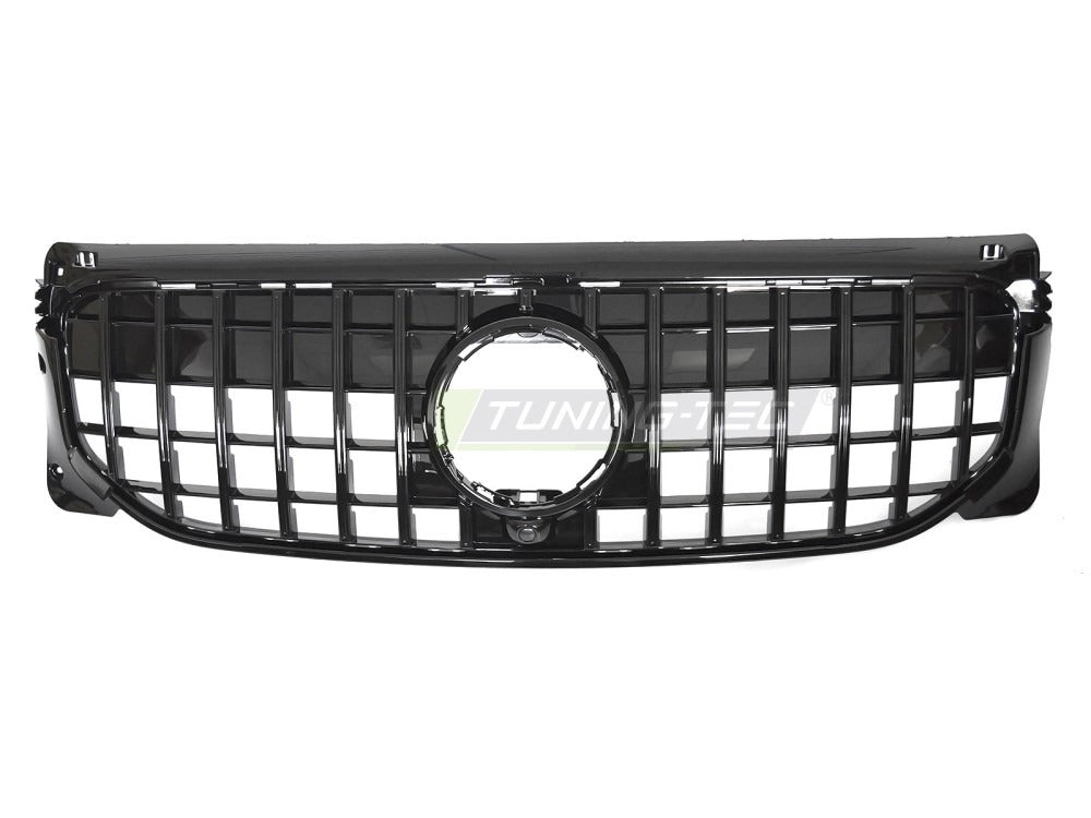 Detaljbilde av Grill Mercedes GLB X247 19-23 blank sort med sport-mønster og emblemfeste.