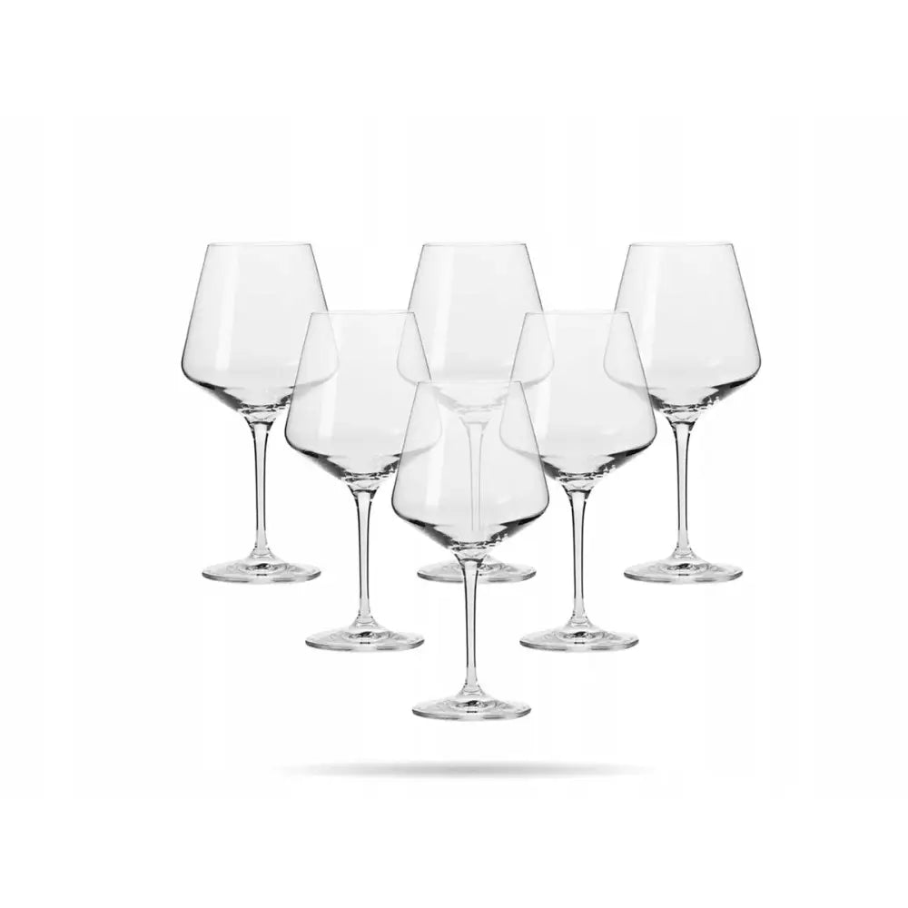 6 Avant-Garde vinglass med bred klokke og tynn stett, fremstilt i klart glass mot hvit bakgrunn.