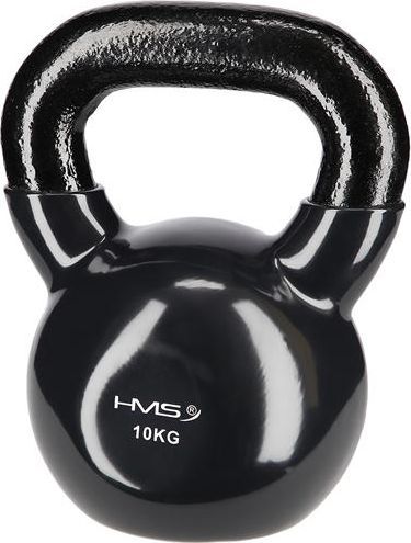 Kettlebells sort 10 kg med matt håndtak og blank kropp, tydelig vektmerking foran, sett fra fronten.