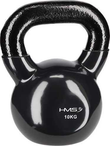 Styrketrening Hjemme med sort 10 kg kettlebell, blank metallkule og matt, teksturert håndtak, sett forfra.