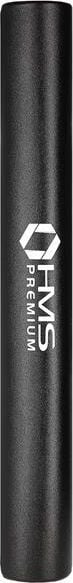 Gymmatte med sort, sylinderformet metallrør og hvit HMS Premium-logo trykket vertikalt på matt overflate.