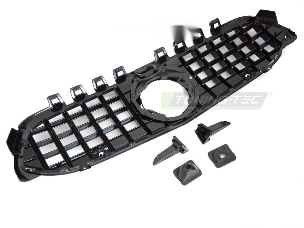 Grill Mercedes A-Klasse W177 18-22 blank sort med festedetaljer.