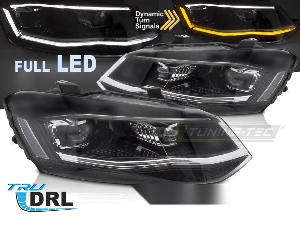 Nærbilde av frontlykter til VW Polo V 6R 09-17 med detaljer synlig