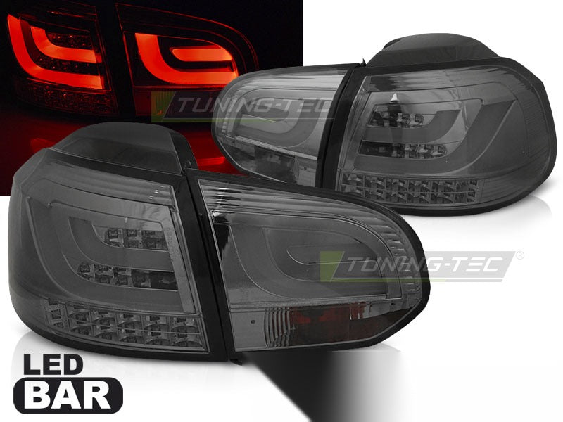 Detaljbilde av baklykter VW Golf 6 10.08-12 med LED-detaljer.