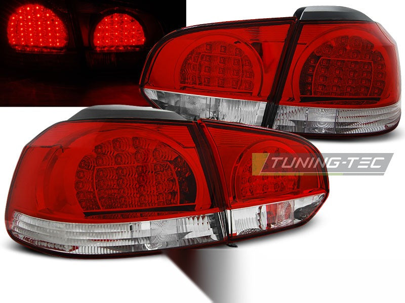 Detaljbilde av baklykter VW Golf 6 10.08-12 med LED-detaljer.