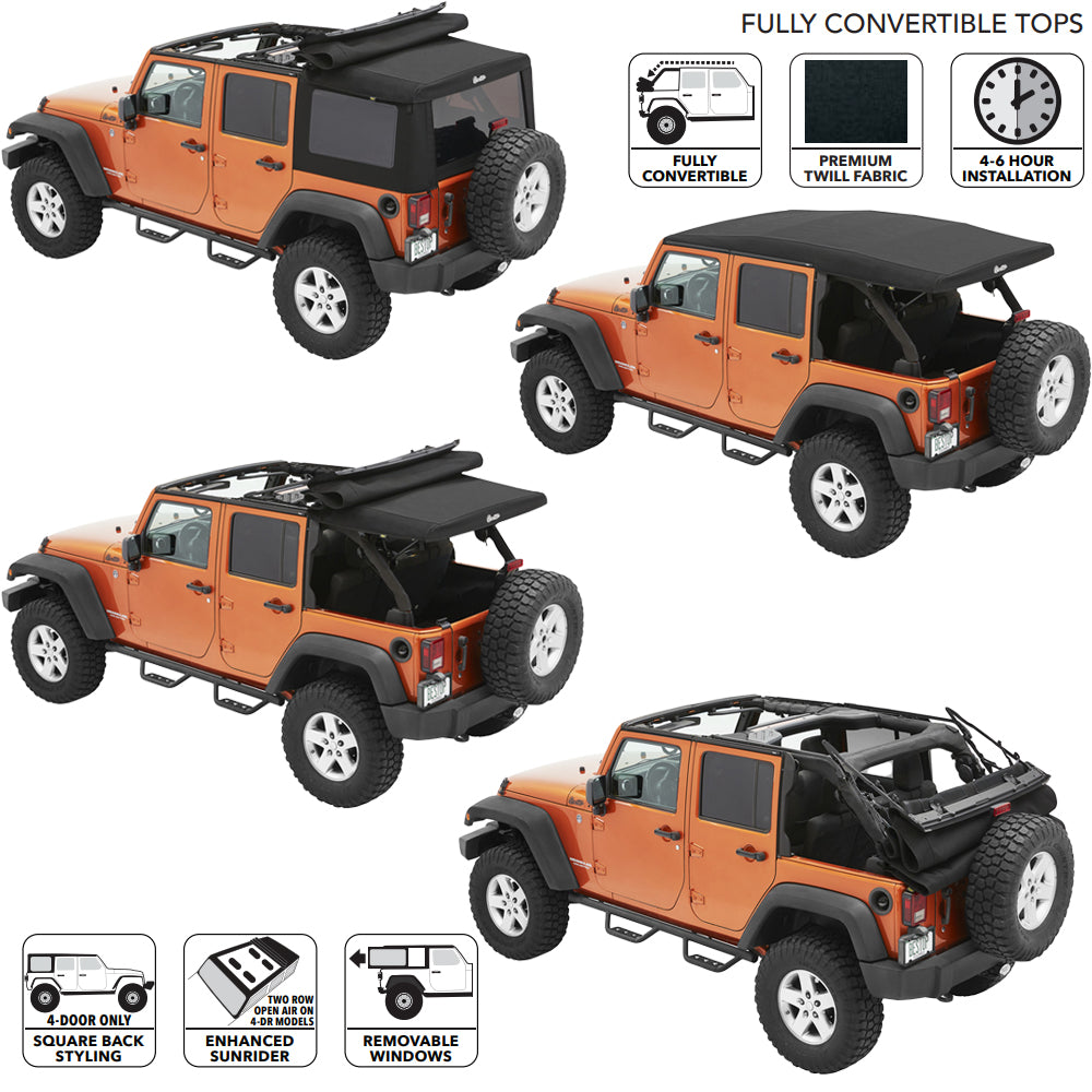 Bestop Supertop Ultra moduser: Sunrider, Safari og helt åpen på Jeep