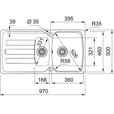 Måltegning Franke Antea AZG 651 – mål 970x500 mm