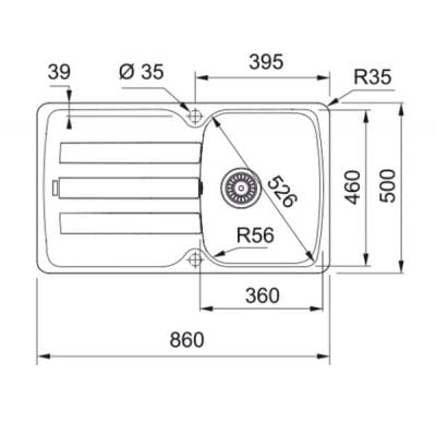 Måltegning Franke Antea AZG 611-86 – mål 860x500 mm