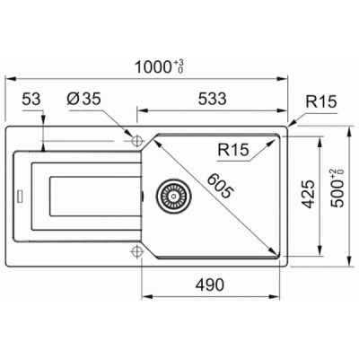 Måltegning Franke Urban UBG 611-100 XL – mål 1000x500 mm