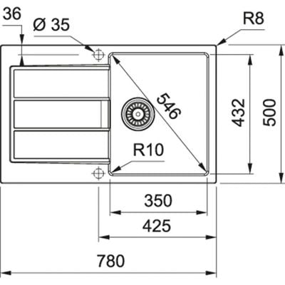 Måltegning Franke Sirius 2.0 – mål 780x500 mm