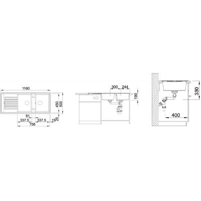 Måltegning Blanco Zia 8 S – mål 1160x500 mm