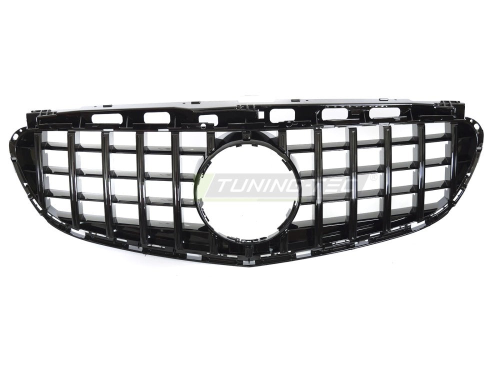 Detaljbilde av Grill Mercedes E-Klasse W212/S212 13-16 sort med lamellstruktur og emblemfeste.