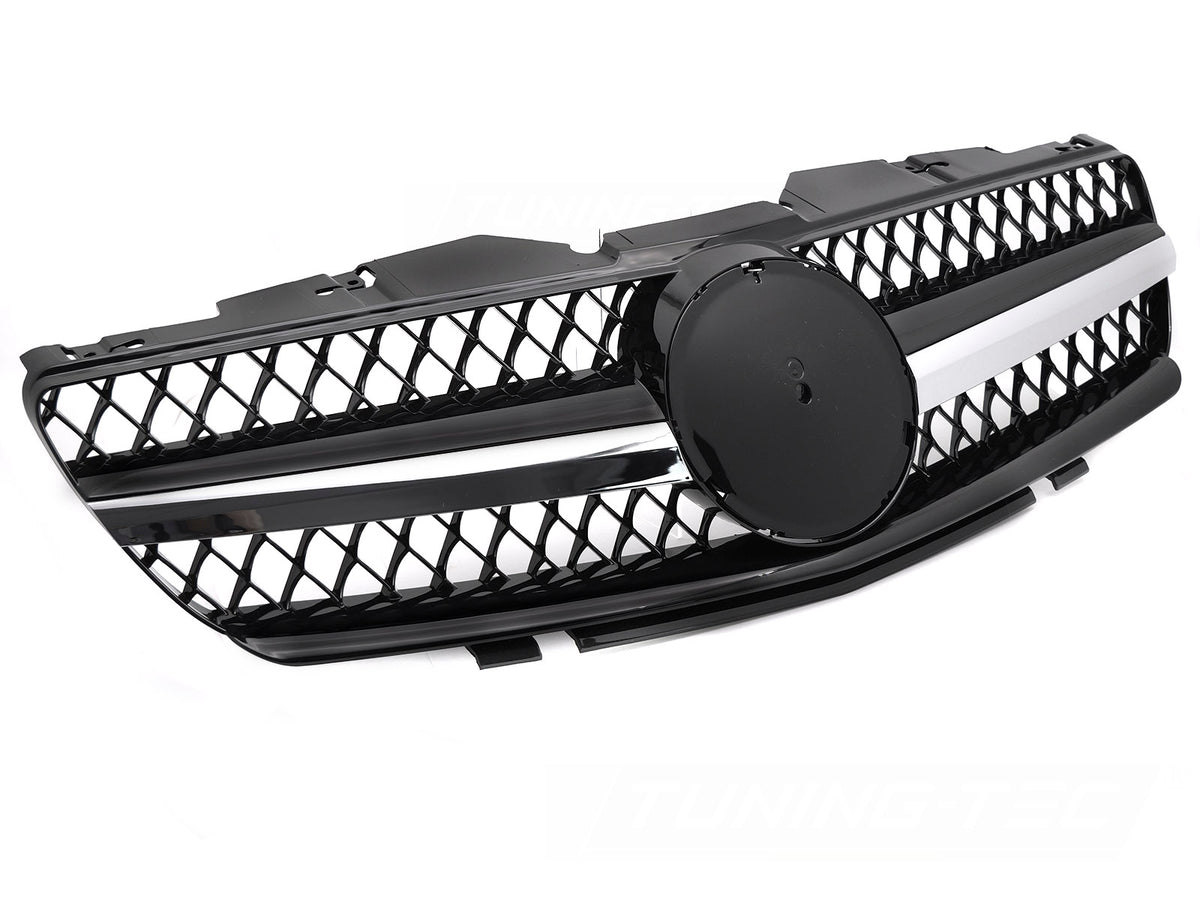 Grill til Mercedes SL R230 01-06 i sort/krom sett rett forfra på hvit bakgrunn.