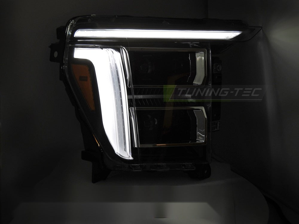 Frontlykter Ford F150 MK14 (XIV) sett fra siden, profil og linjer synlige.