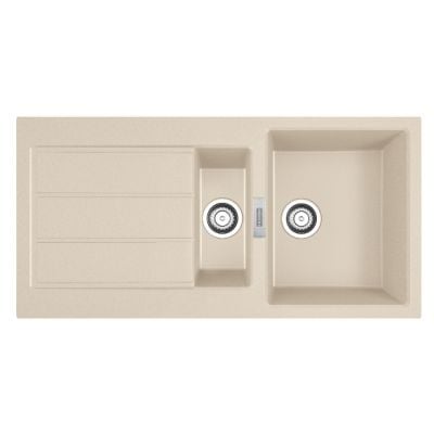Franke Sirius 2.0 S2D 651-100 kjøkkenvask i Tectonite kompositt beige 1000x500 mm med 1 1/2 kum og avrenningsfelt