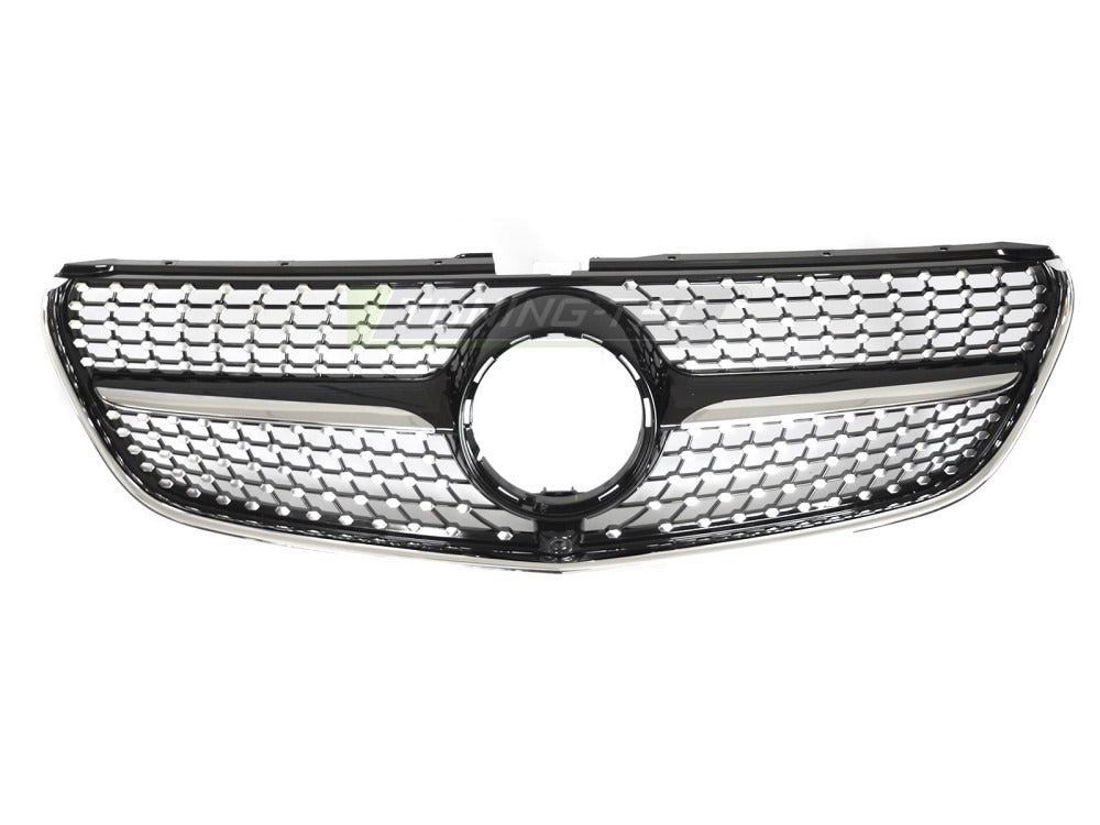 Detaljbilde av Grill V-Klasse/Vito W447 14-19 sort/krom med lamellstruktur og emblemfeste.