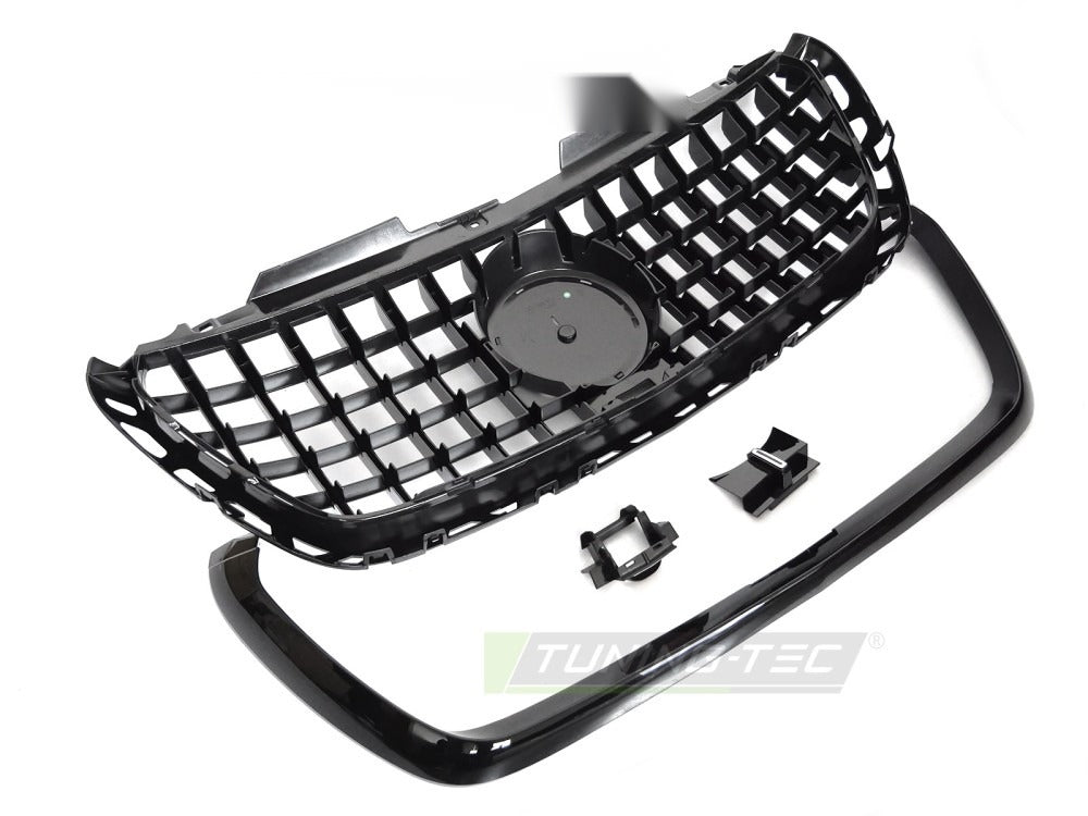 Grill Mercedes Sprinter W907 18-22 blank sort/krom med festedetaljer på baksiden.