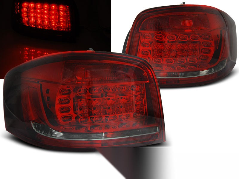 Detaljbilde av baklykter Audi A3 8P 08-12 med detaljer.