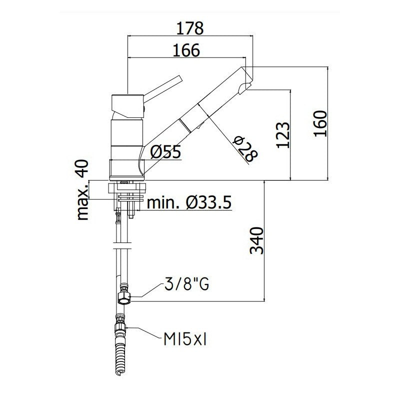 Paffoni Birillo BI183CR blandebatteri krom med ovalt grep vinklet oppover, sidevisning