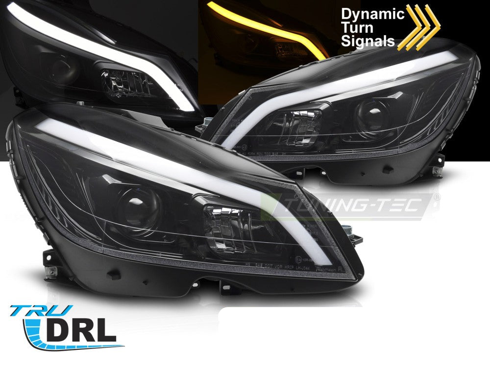 Mercedes C‑Klasse W204 glossy svart LED frontlykter