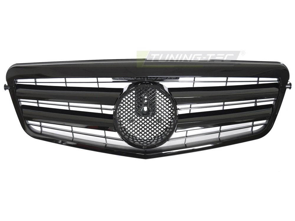 Detaljbilde av Grill Mercedes E-Klasse W212/S212 09-13 sort med lamellstruktur og emblemfeste.