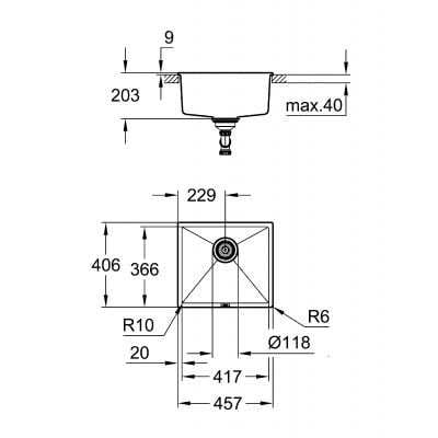 Måltegning Grohe K700U 50-C – mål 457x406 mm