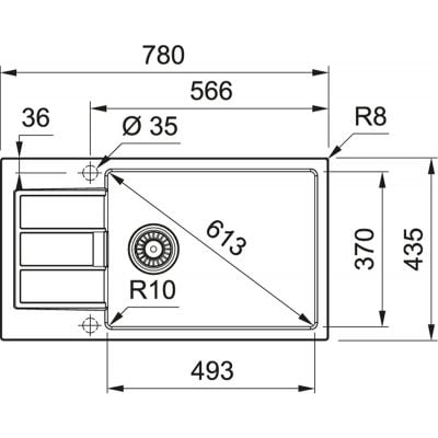 Måltegning Franke Sirius 2.0 S2D Slim 611-78 XL – mål 780x435 mm