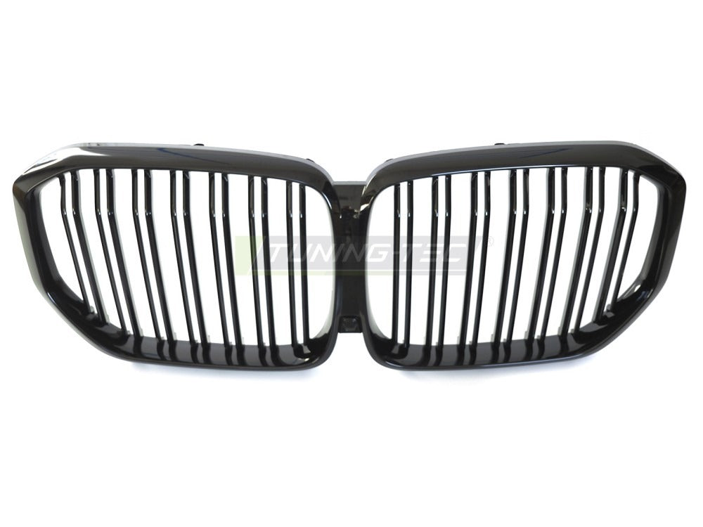 Detaljbilde av Grill X5 G05 19-22 blank sort med lamellstruktur og BMW-nyrer.