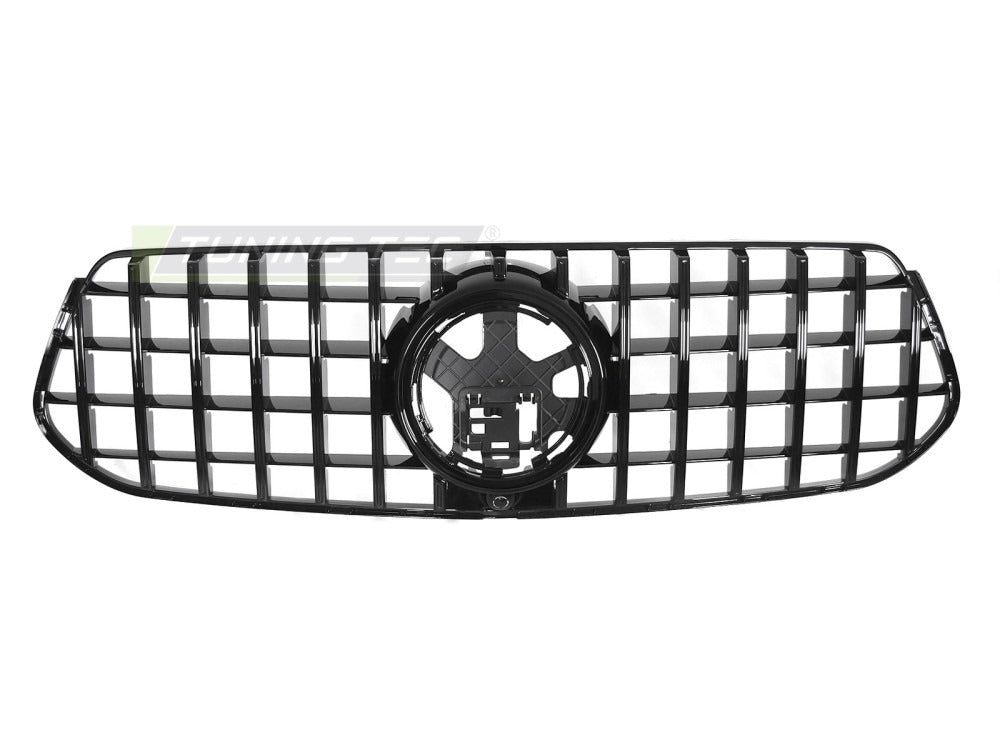 Detaljbilde av Grill Mercedes GLE W167/C167 23- blank sort med GT-mønster og emblemfeste.