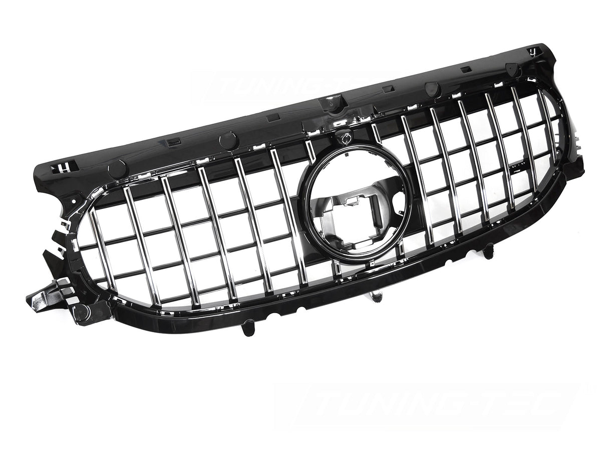 Grill Sport Blank Sort Krom til Mercedes GLA H247 19-23 sett rett forfra på hvit bakgrunn.