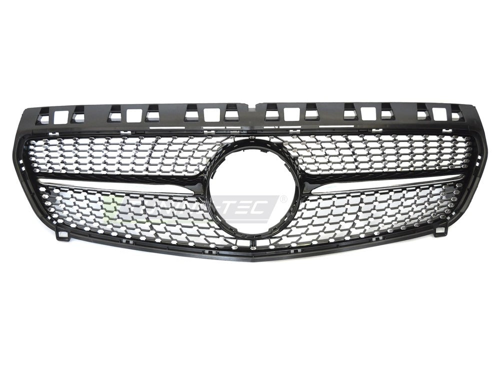 Detaljbilde av Grill A-Klasse W176 12-15 sort/krom med lamellstruktur og emblemfeste.