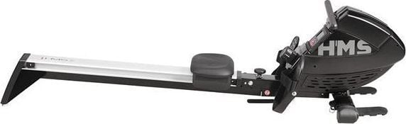 Romaskin Trening sort og sølvfarget modell sett fra siden, med sete, fotstøtter, draghåndtak og display synlig.