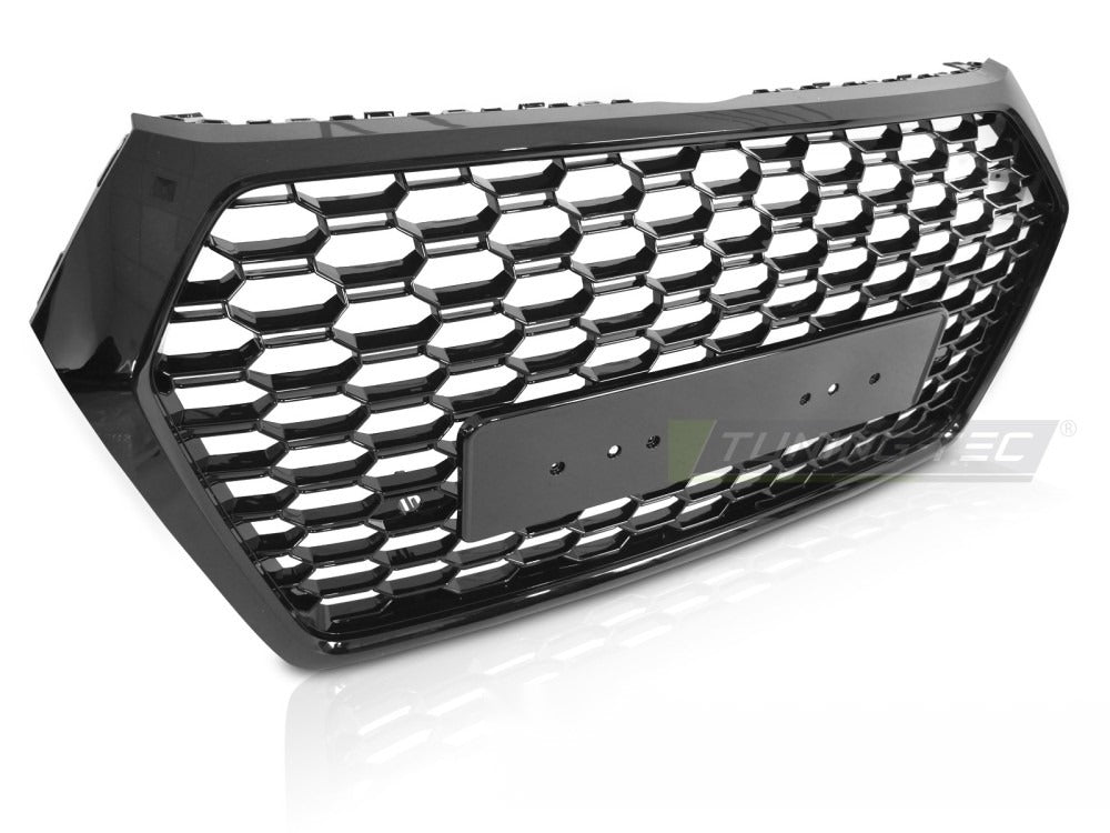 Grill Sport Style Glossy Black PDC til Audi Q5 FY 16-20 sett rett bakfra på hvit bakgrunn.