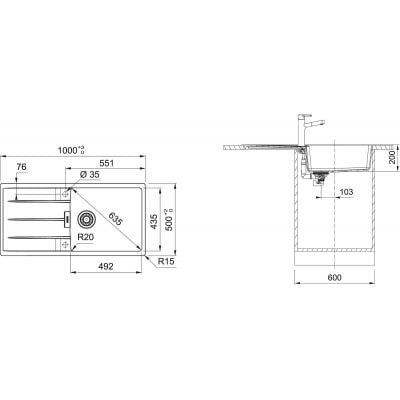 Måltegning Franke Centro CNG 611-100 XL – mål 1000x500 mm