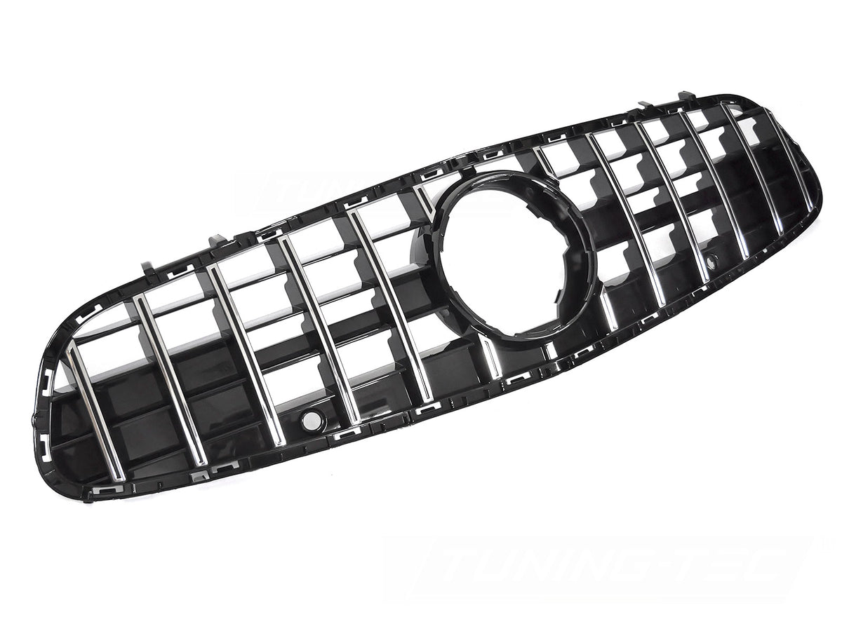 Grill til Mercedes SL R231 16-20 i sort/krom sett rett forfra på hvit bakgrunn.