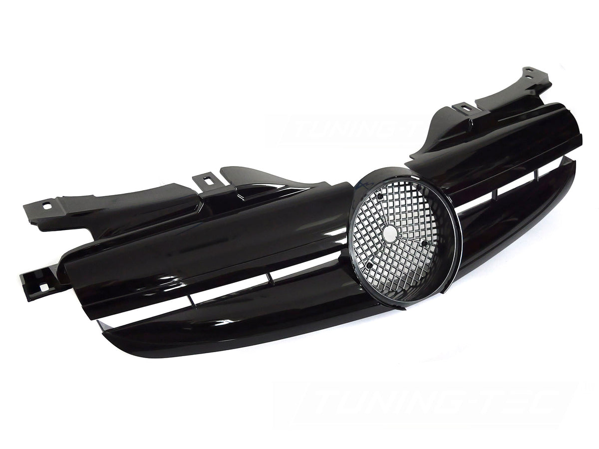 Grill til Mercedes SLK R170 96-04 i blank sort sett rett forfra på hvit bakgrunn.