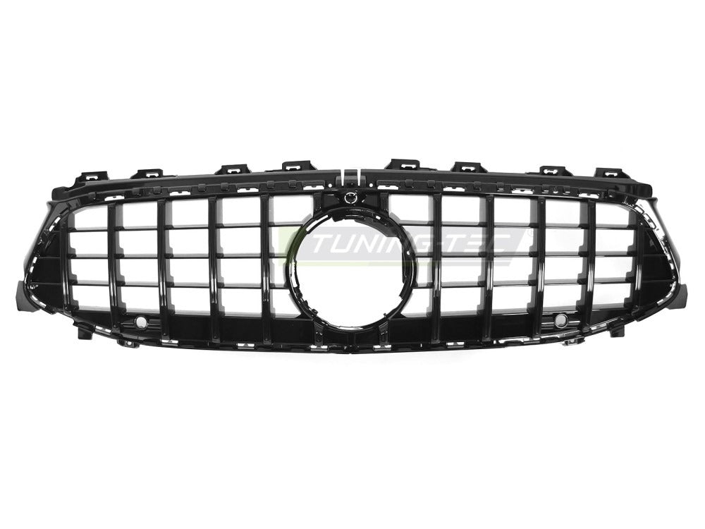 Detaljbilde av Grill Mercedes CLA W118 23-25 sort med lamellstruktur og emblemfeste.