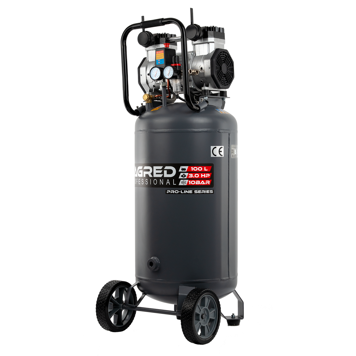 Kompressor Tagred TA3397 oljefri stempelkompressor med 100L tank sett forfra