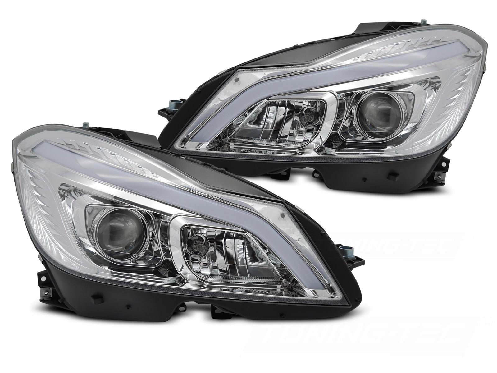 Frontlykter Mercedes C-klasse W204 11-14 krom, LED sekvensielle DRL - LPMEF2