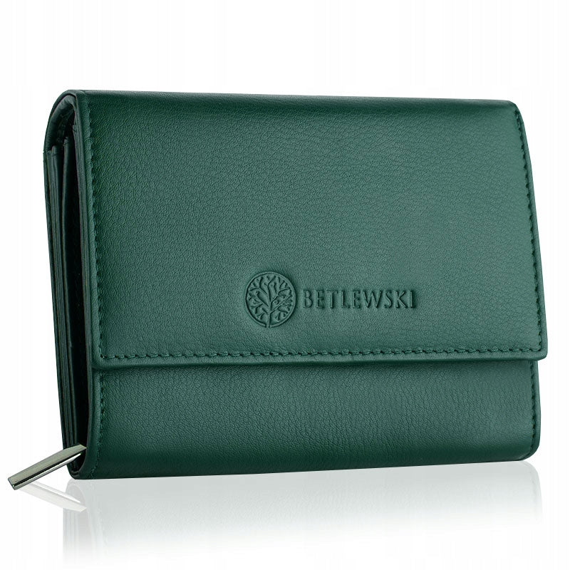 Betlewski Dames Lommebok i Grønt Skinn med Lukking og RFID-beskyttelse