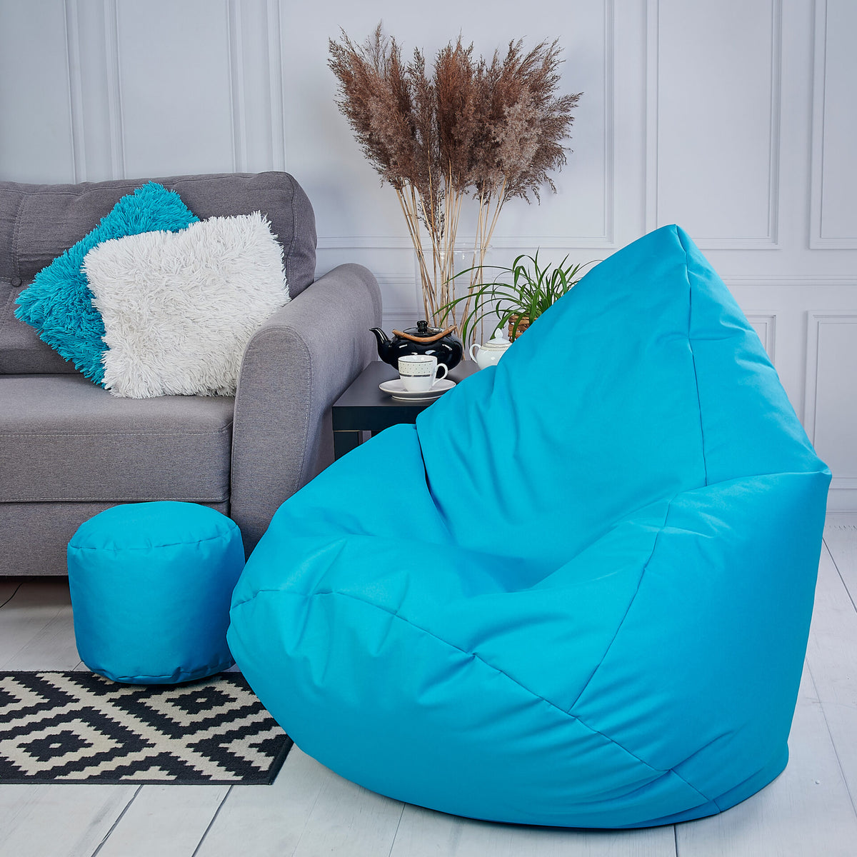 Sakkosekk utendors Oxford XL bla med puff – Cronen sidevisning