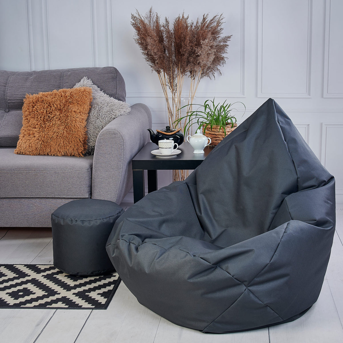 Sakkosekk utendors Oxford XL gra med puff – Cronen sidevisning