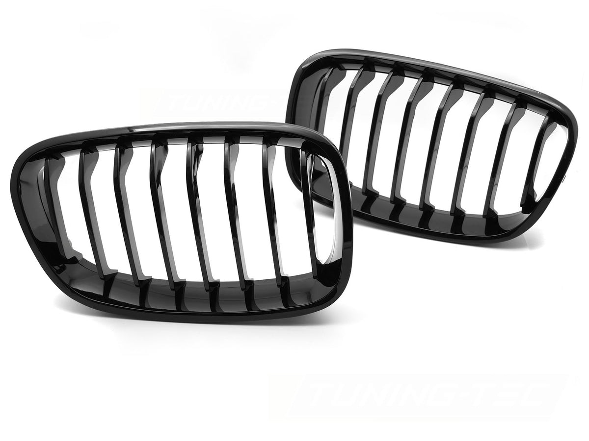 Blank svart grill montert på BMW 1-serie F20 front