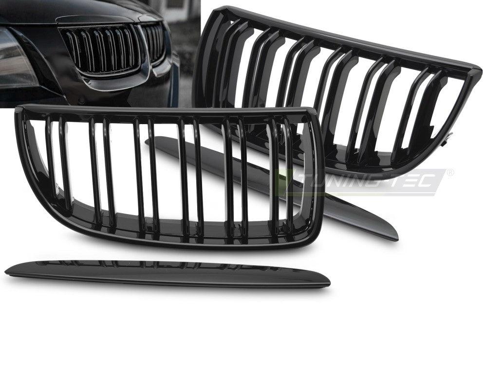 Grill BMW 3 Serie E90/E91 05-11 glossy black double bar fra Tuning-Tec