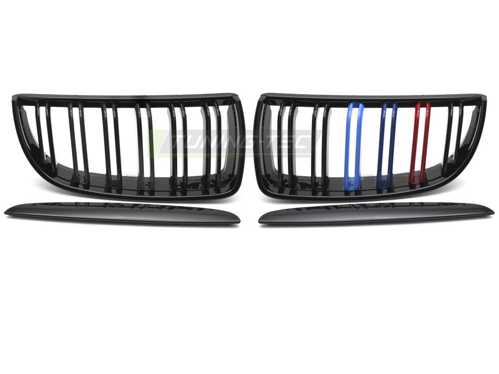 Blank svart grill med tri-colour detaljer til BMW E90 E91 2005-2011