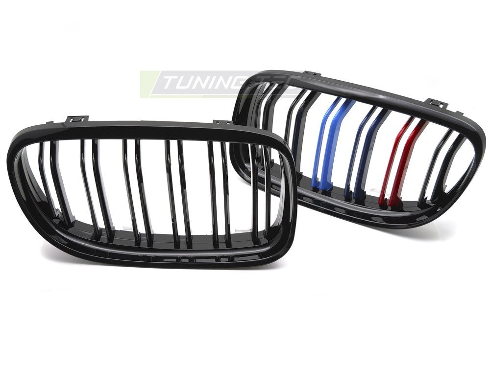 Grill BMW 3 Serie E90/E91 LCI 09-11 Sport Glossy Black Tri-Colour Double Bar frontvisning